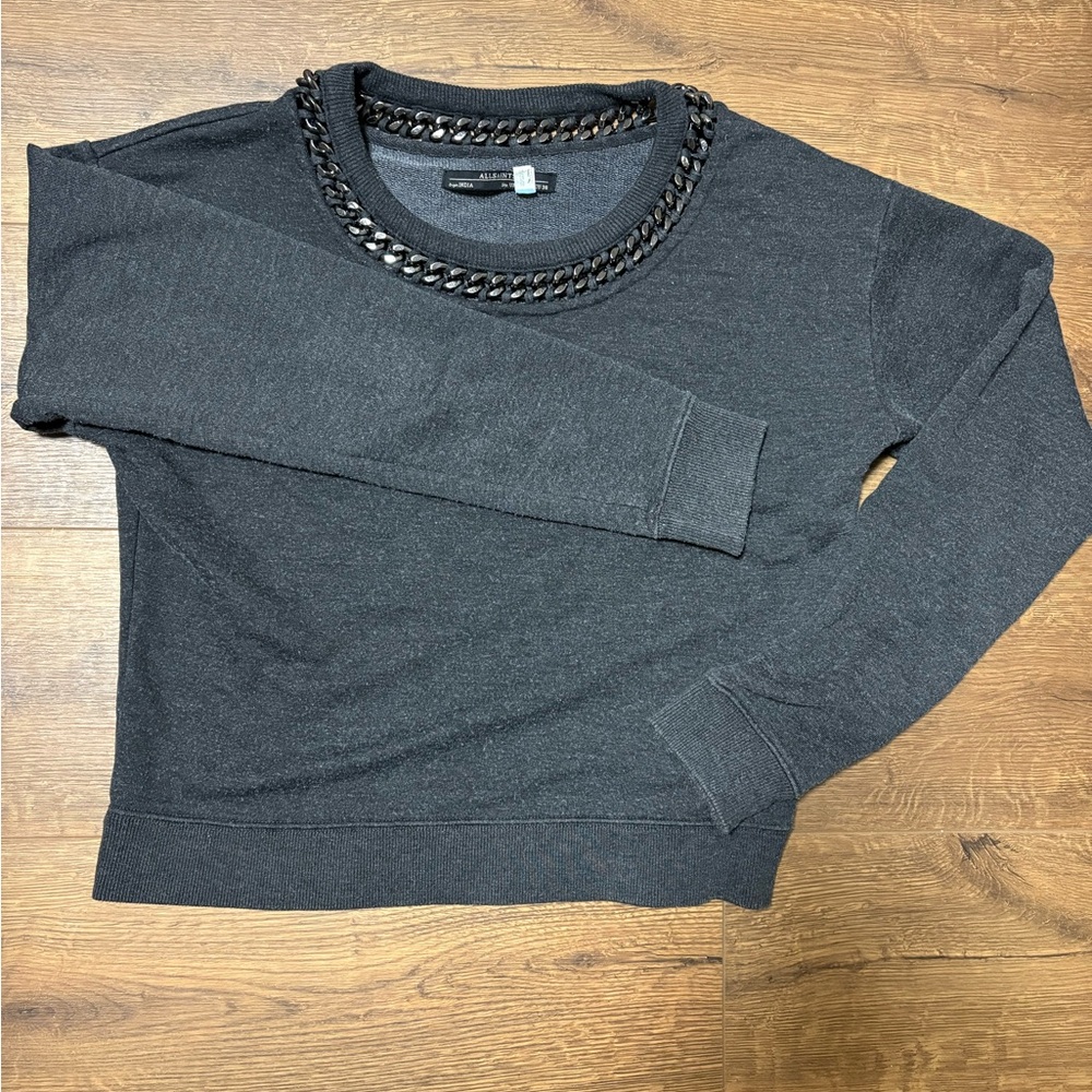 All Saints Charcoal Chain Metal Sweatshirt, size 6
